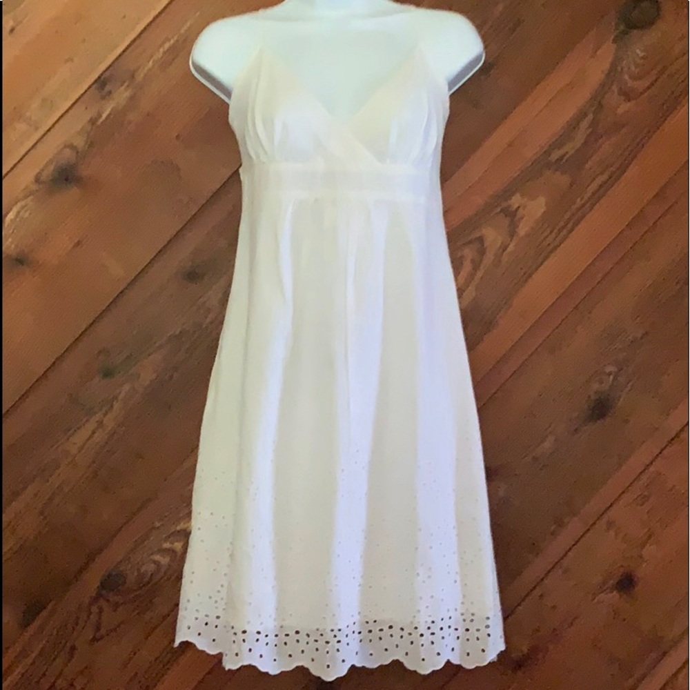 ModCloth Ixia White V-Neck Eyelet Party Dress